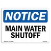 Signmission Safety Sign, OSHA Notice, 7" Height, Rigid Plastic, Main Water Shutoff Sign, Landscape OS-NS-P-710-L-14100